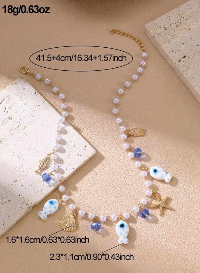 Take Two  Ocean Charm Faux Pearl Beaded Necklace for Women | Best Price UAE